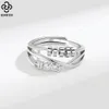 Rinntin 925 Pierścień srebrnego srebrnego fidget lęk z obrotowym koralikiem dla kobiet otwarty spinner palec palec biżuteria sr296