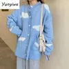 الحياكة النسائية اليابانية kawaii harajuku cardigan women cloud طباعة كوريا الفضفاضة الأزرق معطف المعطف