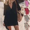 Vestidos informales Vestidos para mujeres de verano Medias mangas V Neck Lace-Up Cross Wrap A-Line Solid Color Softable Fino Vacaciones Finas Mini Dre