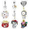 New European charm clock, flower skull, mushroom house, candle, suitable for Pandora bracelet DIY women's jewelry