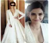 Ashi Studio 2019 Prom Dresses Pure White Long Sleeve AnkleLength Deep V Neck Appliques ALine Custom Evening Gowns8782174