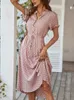 Ladies Polka Dot Print Hemd Kleid Frauen lässig Midi Holiday Sommer weiblicher loser Strand Sunddress Robe Vestidos 240411