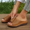 Sandals Women Wedge Slide Shoes Perforated Hook & Loop Vamp Open Toe Comfy Arch Support Slides