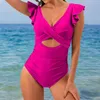 Kadın mayo bandeau bikini fırfırlı mayolar v boyun kesimi yüksek bel mayo şort