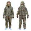 바지 4 조각 4 개 유니니스 렉스 3D 위장복 야외 Ghillie Suit Hunting Clost Jacket Jacket +Pants +Hunting Headgear +사냥 장갑 4 조각