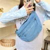 Sac à cordon Ins Hong Kong Sac de taille rétro avec toile japonaise épaule décontractée de couleur un denim