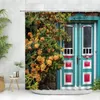 Rideaux de douche paysage de rue rétro set plante de fleurs ventage de porte en bois vintage en pierre murale de salle de bain baignoire baignoire déco en tissu en polyester