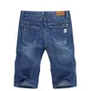 Men's Jeans 2024 Summer Shorts For Men Stretch Denim Slim Straight Blue Scratched Fashion Pockets Man Casual Knee Length Pant
