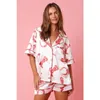 Valentines Day Silk Satin Pajamas Set Sleepwear Trouser Suits Cute Print Sweet Heart Short Sleeve Shirt And Shorts Suits 240410