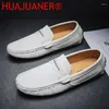 Casual Shoes Fashion White Loafers Men's Leather Suede Men Moccasin Mens Sneakers Manlig lyxkörning Flats Classic Style