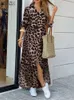 Zanzea Kobiety Leopard Print Dress Sukiej Summer Autumn Half Tange Share Split Seksowna długa koszula midi wieczór żeńska kobieca vestidos 240411