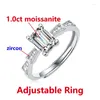 Cluster anneaux pure mode 1ct Emerald Cut Moisanite Diamond Ring pour les femmes Original 925 Top de qualité supérieure en argent sterling