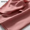 Rose solide décontracté silky élastique haute taille lacet up up wideleg pantalon féminin lâche mode coréen pleine longueur pour les femmes 240411