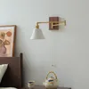 Wall Lamp IWHD Pull Chain Switch Ceramic LED Light Fixtures Copper Arm Left Right Rotate Adjustable Bathroom Bedroom Beside