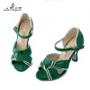 Boots Ladingwu Green Flannel Women's Sandals Party Party Party Salsa Latin Dance Shoes Heel 6cm/7.5cm/8.3cm ترقيم 7127