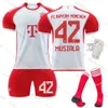 2324 Bayern Munich Home No. 9 Kane Football Red and White 10 Sane 7 Gnabry 42 Musiela Jersey