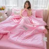 Summer Thin Quilt Bedsheet Pillowcase 4pc Set Home Textiles Air-conditioning Quilt Soft Comforters Travel Blanket Bedspread