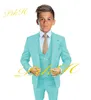 Turquoise Boy Suit Wedding smoking tre pezzi (giacca + pantaloni + gilet) Blazer di 3-16 anni per bambini