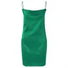 Casual Dresses Women's Satin Dress Spaghetti Strap Cowl Neck Slips Side Slit Cocktail Party Silk Mini Loose Office Ladies A Line