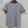 Women's T Shirts Spring/Summer Top Quality Navy Blue Stripe Knitted Embroidered T-shirt