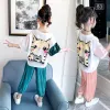 Pantalon de mode d'été pour enfants t-t-shirts sets filles tshirt + pantalon ensemble dessin animé enfants imprimés 2 pièces vêtements pendant 314 ans