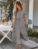 Damer vintage lång blommig tryck sommarklänning kvinnor lösa casual knapp bohemisk strand sundress mantel vestidos kvinna 240411