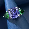 Pierścienie klastra Pansysen Vantage 925 Srebrny srebrny 10x10 mm poduszka Cut Tanzanite szmaragdowy kamień szmaragdowy dla kobiet