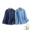 Blouses pour femmes Spring Cotton Denim Shirt Femme Femme Abèle à manches longues Versatiles Tops Girl Pocket Vintage Ol Blouse 2024 Automne T43092QC