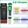 NOUVEAU 8 en 1 pH MEDER DIGITAL WATER Quality TDS / EC / Ph / ORP Temp Meder Metruments Instruments Richez un test d'eau potable hydrogène Tester