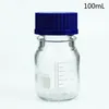 12 sztuk 25/50/100 ml stopniowane okrągłe media odczynnikowe/szklane butelka do przechowywania z błękitną czapką polipropylenową