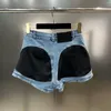 Jeans pour femmes 2024 collection d'été haute taille noire de contraste bleu couleur bodycon short denim short 420