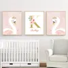 Pink Crown Swan Golden Custom Baby Kids Name Name Affiches et imprimés Nursery Wall Art Toivas Painting For Girls Bedroom Decor