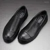 Casual Shoes Business Platform Men Breathable Genuine Leather Black Loafers Brand Round Toe Dress Cowhide Sneakers