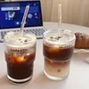 Vinglas 450 ml randglaskopp kaffekoppar med lock och halm vertikal fruktjuice hushåll par dricksvatten