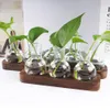 Vasos vintage vasos de flores criativas plantas hidropônicas vaso transparente armação de madeira sala de café plantas de mesa de vidro de vidro decoração de bonsai