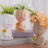 Girls Face Head Flower Planter Closed Eyes Figure Sculpture Planters Pot with Drainage Holes Cute Resin Flower Pot Home Supply