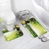 Zen Green Bamboo Bath Mat Set Running Water Black Stone Candle Garden Scenery Carpet Badrum Dekor Icke-halk Matta U Shape Mats