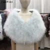 JaneVini Elegant Wedding Wrap Black Shrug Bridal Bolero Femme Ostrich Feathers Winter Fur Cape Jackets Evening Shawl for Women