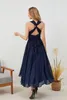 ALine Blue Wedding Guest Dresses Convertible Infinity Mother Dress Formal Tea Length One Shoulder Chiffon Multiway Maxi 240401