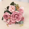 Dekorativa blommor Tenvity Retro Silk Artificial Bouquet Peony Hydrangea Vintage Bride Holding Fake Plants Home Wedding Decor Accessories