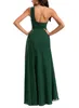 Party Dresses Women's Chiffon One Shoulder A-line High Slit Evening Gowns Solid Bridesmaid Dress With Pleated Backless Zipper