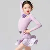 Scene Wear Purple Lace Latin Dance Dress for Girls Kids Performance Clothes Cha Rumba Practice Group Training Suit DNV19655