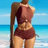 Swimwear pour femmes 2pcs / set Femmes Summer Bikini Set Hollow Out Halter Bra High Taille à crampons