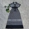 Women Designer Casual Dress Bow lace Pleated A-line length dresses Fashion printed loose short sleeved elastic large hem dress Robe