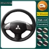 Braid Car Steering Wheel Cover For Mitsubishi Lancer X Outlander 2006-2015 ASX Colt Hand Sewing Microfiber Leather Steering Wrap