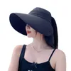 Chaps à bord large grandes femmes du chapeau d'été plage du soleil Panama Protection solaire Caps pliables Baquet de cou UV X7R6