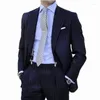 Costumes masculins Fashion Navy bleu rayé 2 pièces Slim Fit Forme Forme Tuxedo Notched Business Business Groom Male