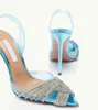 أفضل فاخرة أكوازوراس غاتسبي صندل أحذية نساء Slingback Crystal Swirls PVC Toecaps مضخات مدببة إصبع القدم سيدة حفل زفاف عالي الكعب جديد