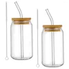 Mugs Glass Sippy Cup Can Shaped Cups Bamboo Lids Straws Coffee Practical Water Clear Beer