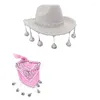 Berets Kids Cowboy Hats Western Hat with bandana kostium Tassels Glitter Cowgirl for Women Girls F0S4